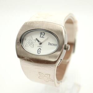Degree Womens Floral White Silver Tone Watch 38mm Faux Leather w New Battery
